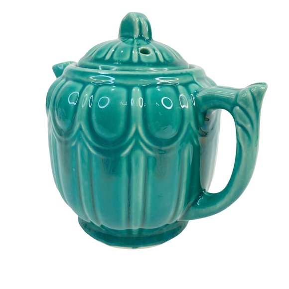 “SOLD” Vintage Shawnee Tea Pot MCM Ribbed Drape Pottery USA 1940s 40s Green - Picture 4 of 11